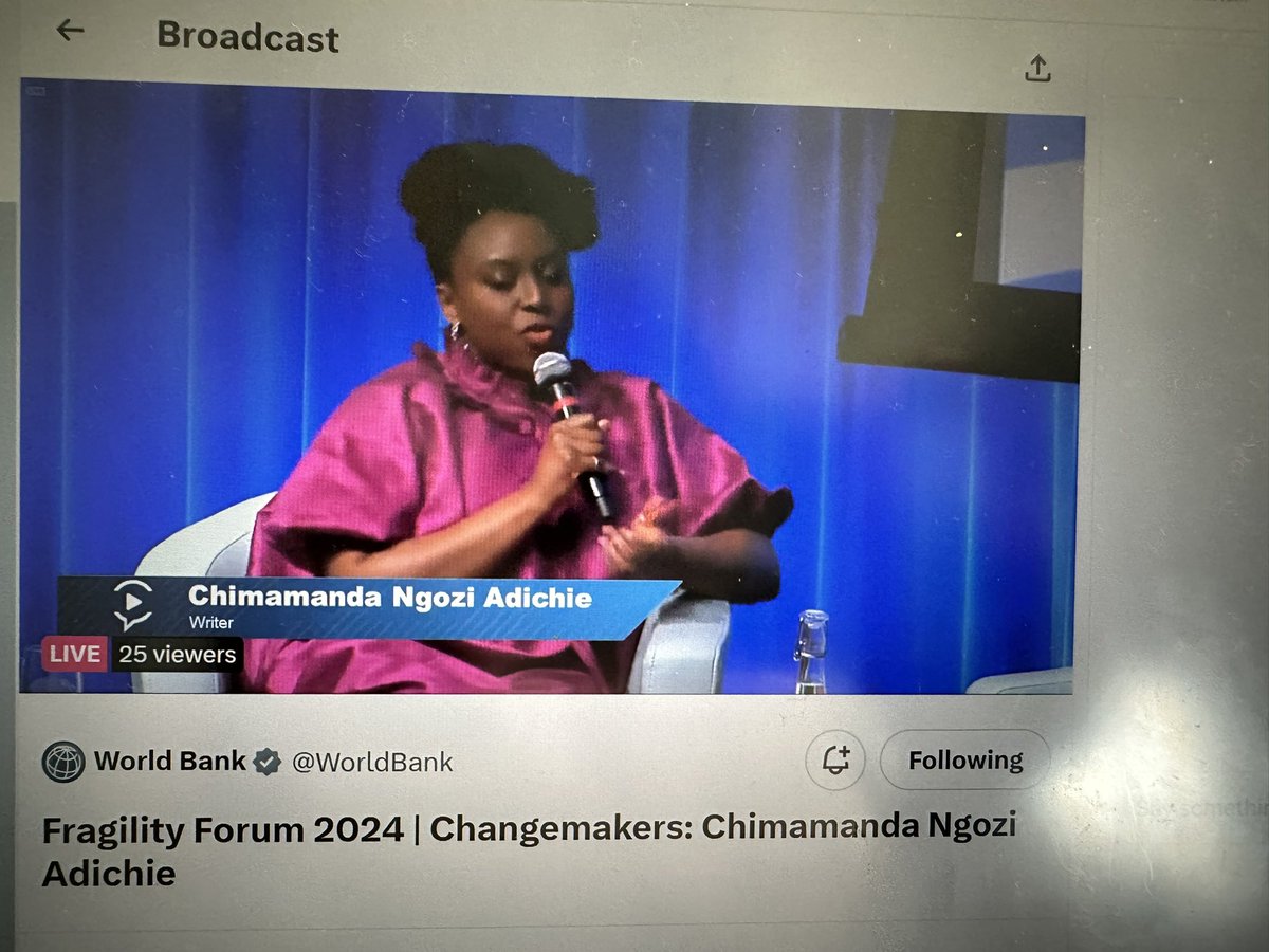 Watching <a href="/ChimamandaReal/">Chimamanda Ngozi Adichie</a> at <a href="/WorldBank/">World Bank</a>’s fragility forum share how leadership matters when it comes to outcomes in governance.