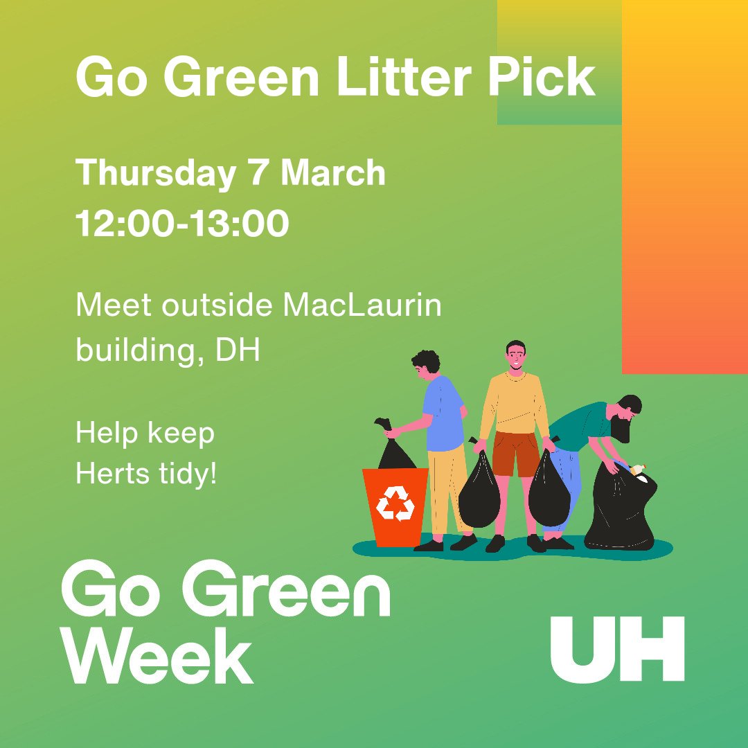 🌍 Join the Finance Department for the Go Green Litter Pick! Help make a difference to our local environment 🚮 All @UniofHerts staff and students welcome. Please complete our litter pick safety form before attending: forms.office.com/e/8Sd0Kr2JqH
#GoGreenGoHerts! 💚
#GoGreenWeek2024