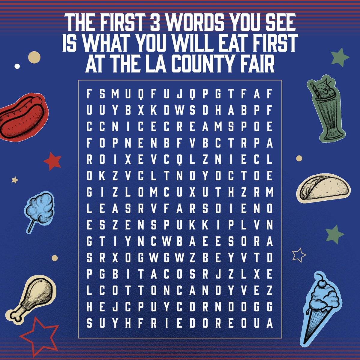 Comment the first three fair foods you see 👇

#LACountyFair #LACF2024 #FairFood #StarsStripesFun