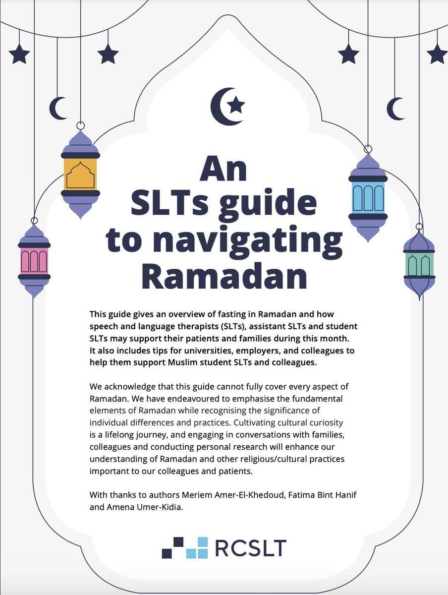 🌙Ramadan will start on the 10th or 11th of March. Very pleased to see the Ramadan guidance published in today's @RCSLT newsletter. The resources at the end are all clickable links! @amena_umer @FatimahBH rcslt.org/learning/diver…