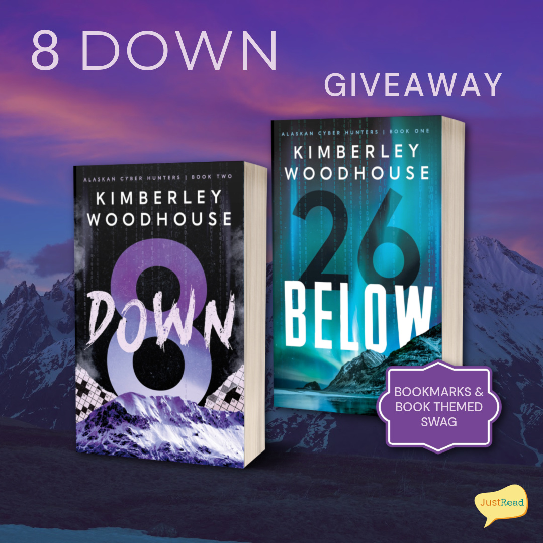 (1) Signed copy of 26 Below and 8 Down, bookmarks, and other book-related goodies Enter giveaway via @justreadtours #justreadtours #8Down #AlaskanCyberHunters #KimberleyWoodhouse #KregelPublications