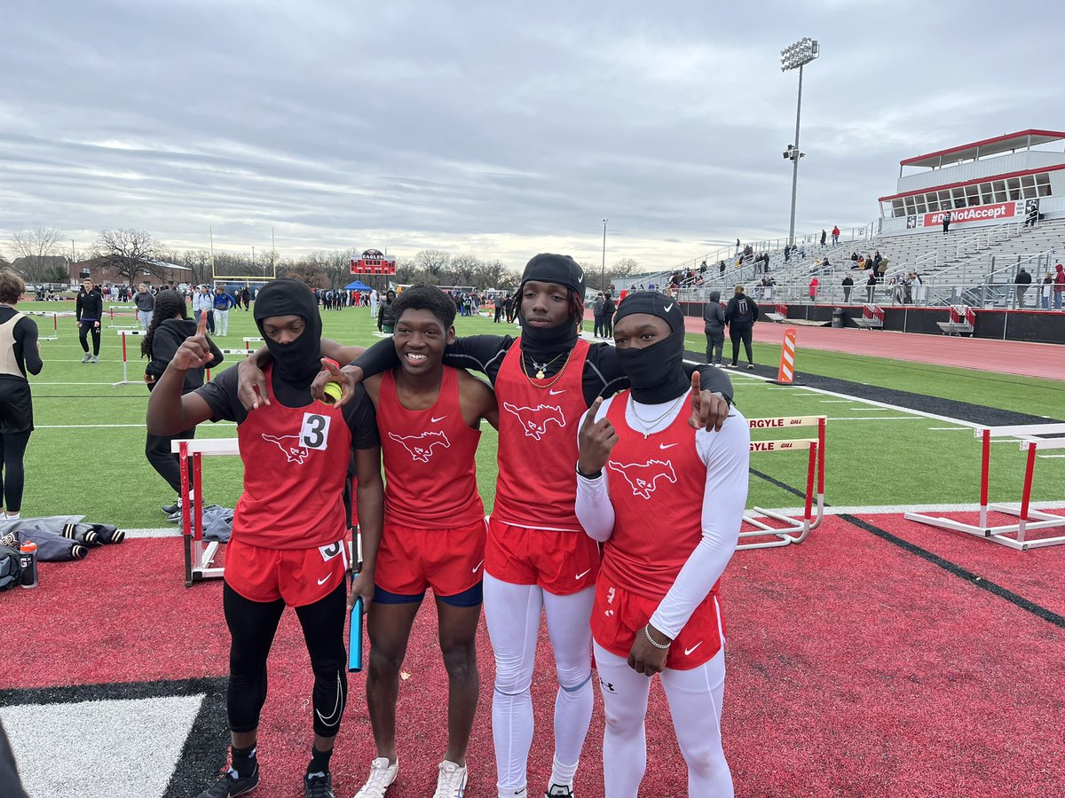 BIG TIME!!! These 4 Mustang seniors just won the 4x100 meter relay at the Argyle Invitational. Awesome performance! Congratulations, fellas. @GHSMustangsFB @GHSFBBooster #Mudita