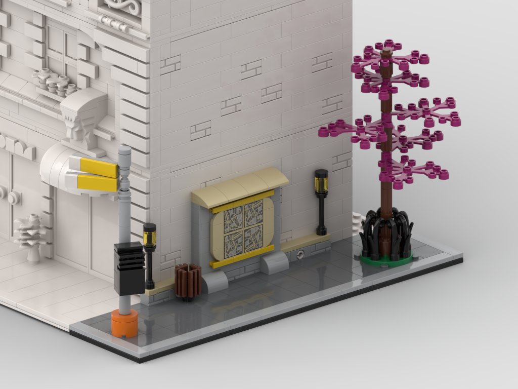Modular corner: bus stop - city map, with a combination of a colorful tree, cool map and a bus stop column you can add a little more color and life to your city 🙂 Check it out now: tinyurl.com/36hcx7mr #Lego #Legomodular #Legobus #Legobusstop #Legomoc #Legobuild #Legocity