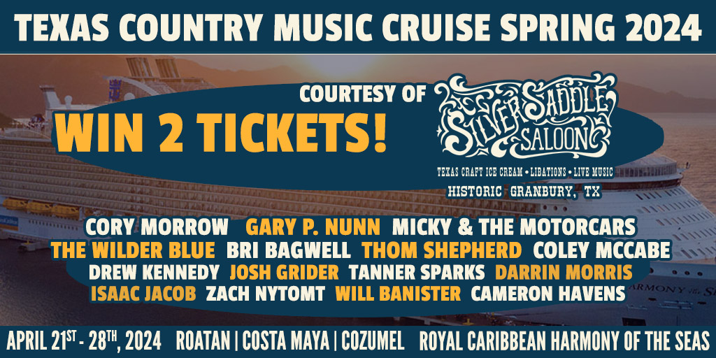 Just one more week to register to win 2 tickets for our Spring Cruise courtesy of Silver Saddle Saloon in Granbury in honor of their 5th Anniversary! shorturl.at/nIJL2 #texascountry #reddirt #countrycruise #countrymusic #galvestoncruise #royalcaribbean