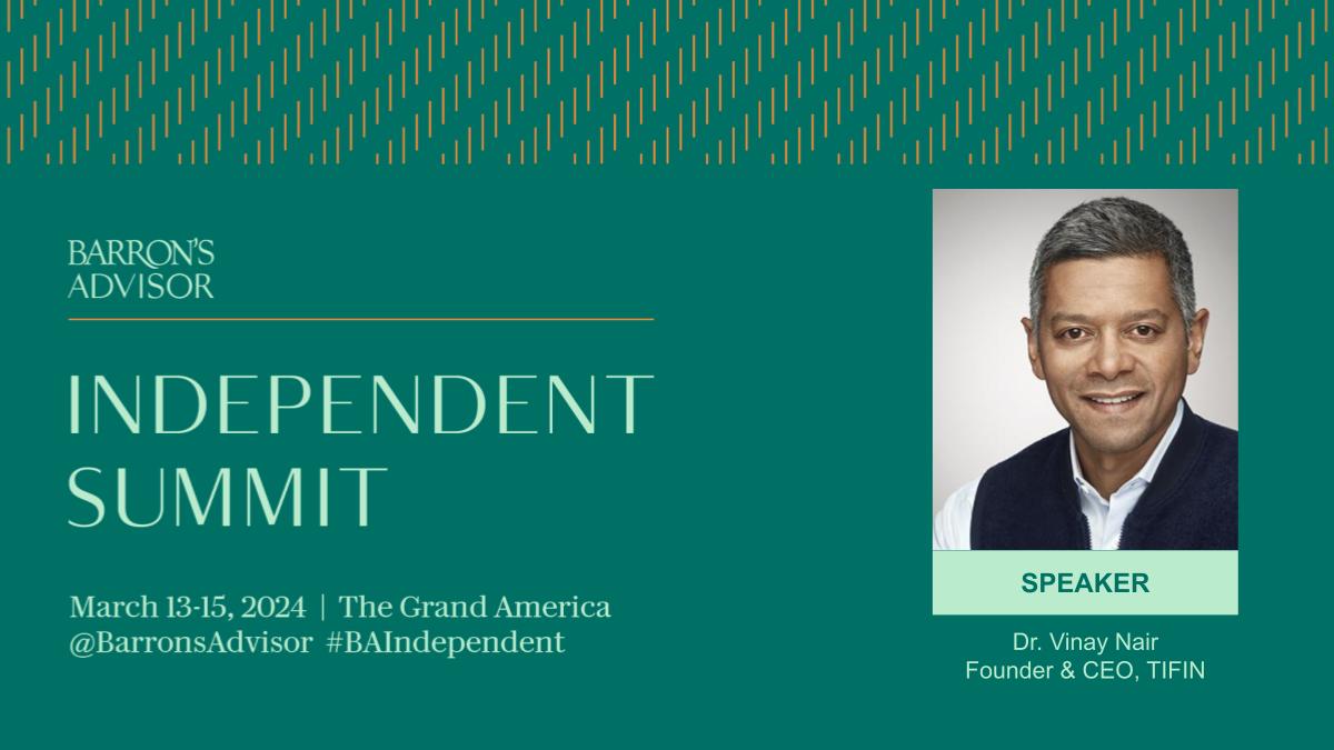 Join <a href="/TIFINfintech/">TIFIN</a> founder &amp; CEO <a href="/DrVinayNair/">Vinay Nair</a>'s session at the <a href="/barronsadvisor/">Barron's Advisor</a> Independent Summit: “How to Ensure That Technology Is Friend More Than Foe” as he speaks with Shane Cummings as they discuss the key considerations for the adoption #AI. #BAHallofFame #fintechnews