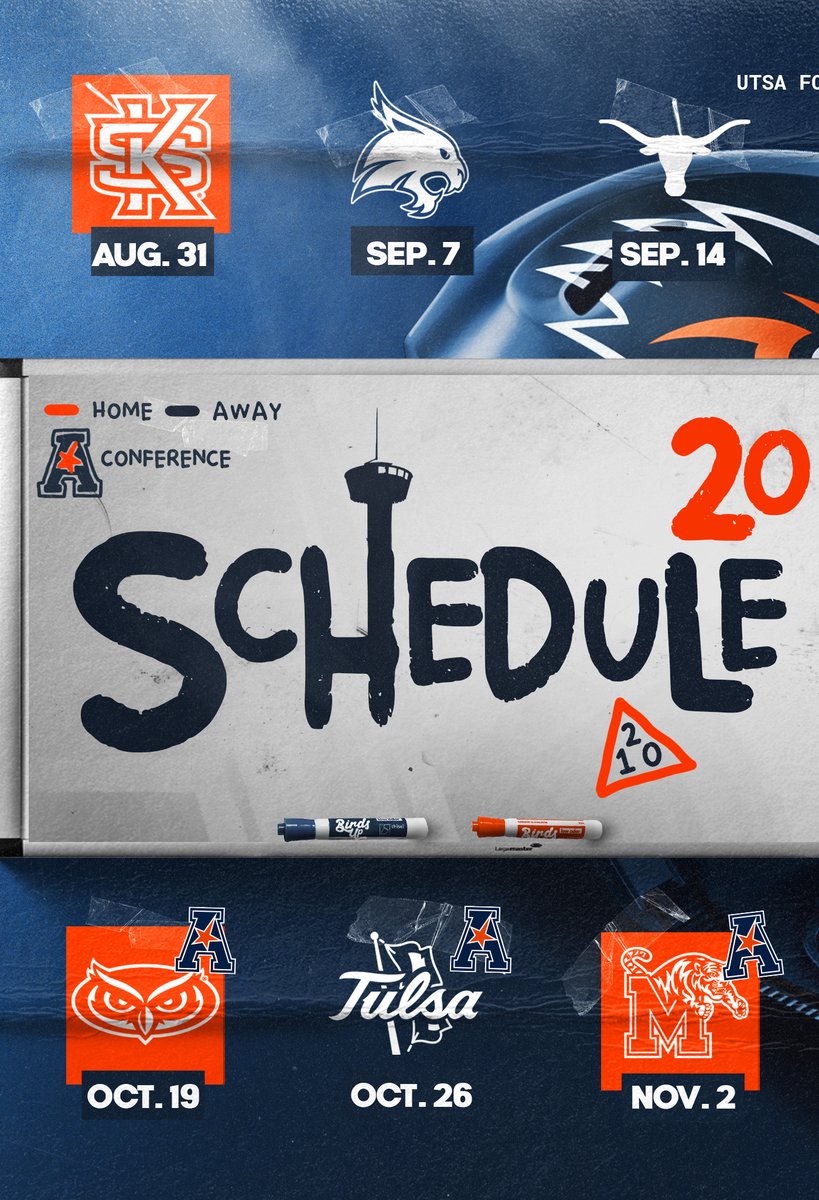 UTSAFTBL's tweet photo. The 2024 UTSA Football Schedule has dropped‼️

📰 https://t.co/bSJgmHCA5z
🎟️ https://t.co/zr1lJF5C4e

#210TriangleOfToughness
#LetsGo210 | #BirdsUp 🤙 https://t.co/noZxROcWwz