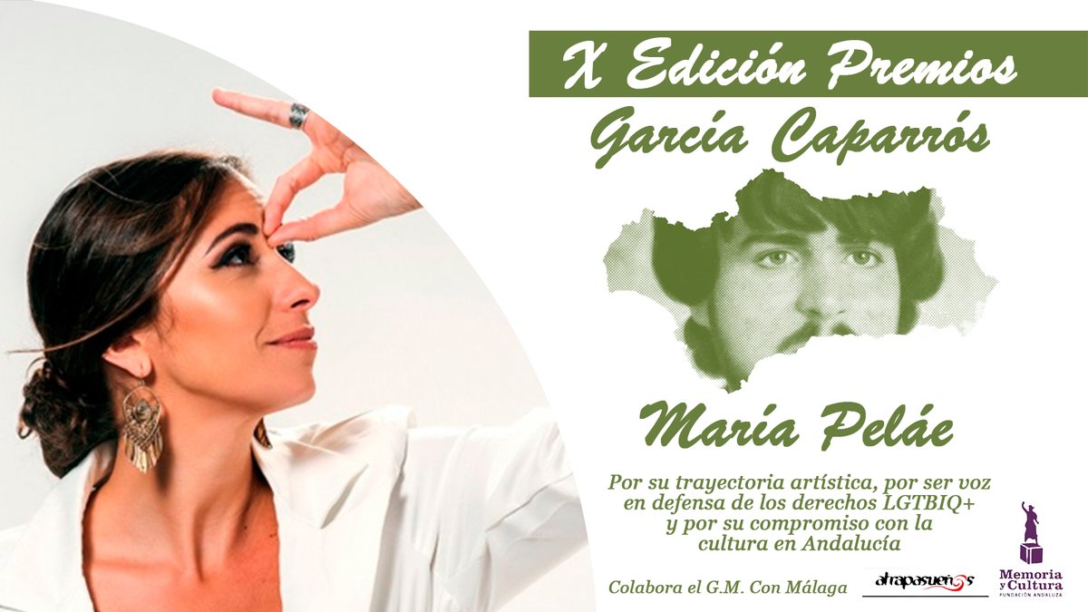 📢 Este sábado, 2 de marzo, será un orgullo entregar en #Málaga, junto a @Fundamemoriacul y @AtrapaEditorial, un merecidísimo #PremiosGarcíaCaparrós a una artista enorme, como María Peláe, por ser voz en defensa de los derechos LGTBIQ+ y su compromiso por la cultura en #Andalucía