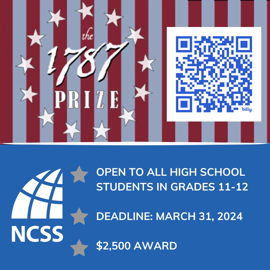 ⏰ Just about 1 month left to submit student essays for a chance to win the 1787 Prize: hubs.li/Q02l-05q0 #civics #history #studentcontest #constitution