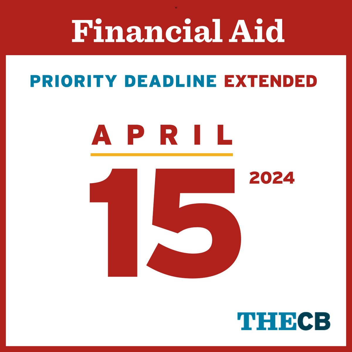 The state has extended the priority deadline for financial aid until April 15, 2024. Students completing their FAFSA or TASFA application have until this new date to submit as a priority.