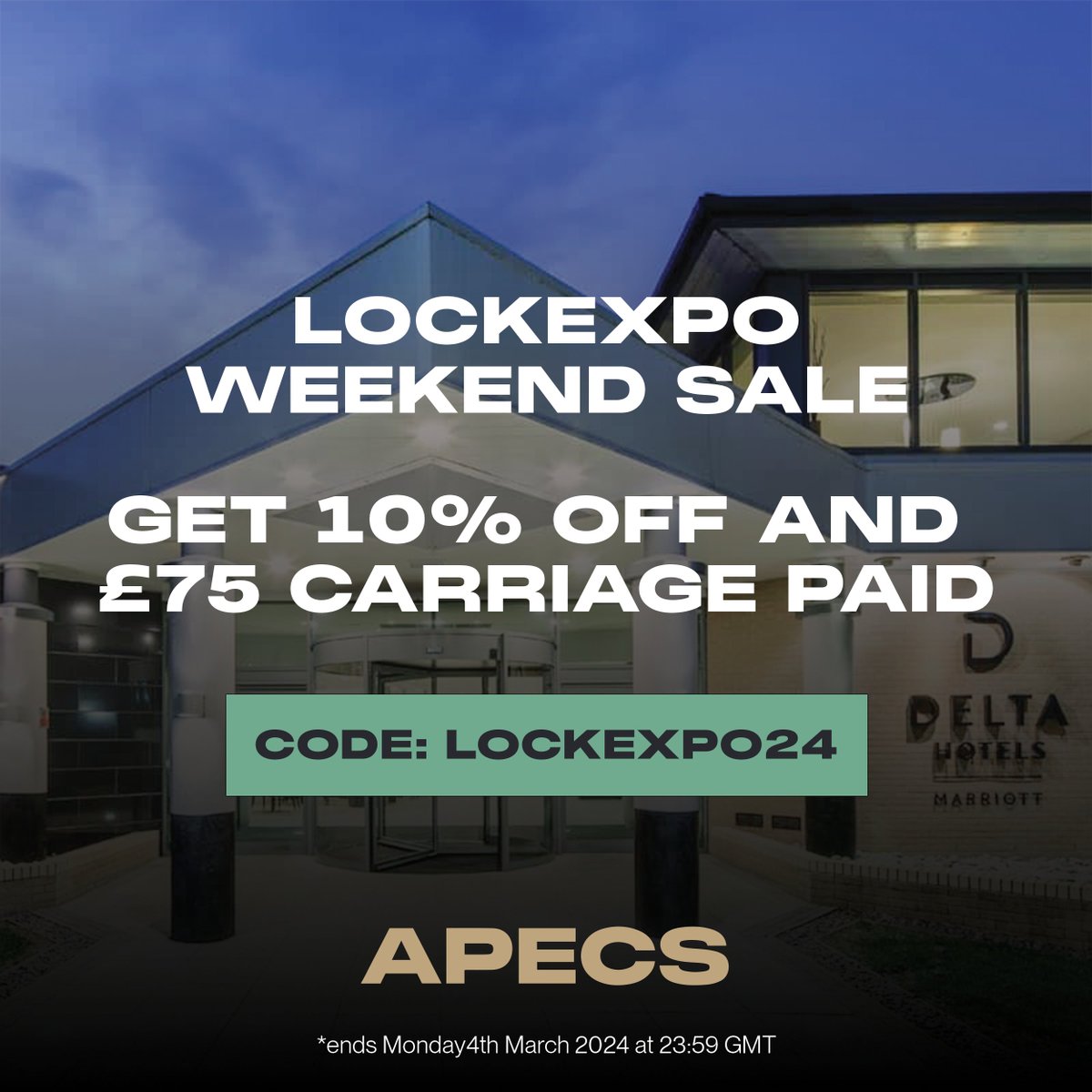 🔥 Starting now, enjoy a fantastic 10% discount on all APECS products! 💼 Plus, get carriage paid for just £75 (excl VAT) with every order! Hurry, our special sale runs all weekend, ending Monday at 23:59 GMT. Grab your bargains now! Use code: lockexpo24 at checkout. #apecs