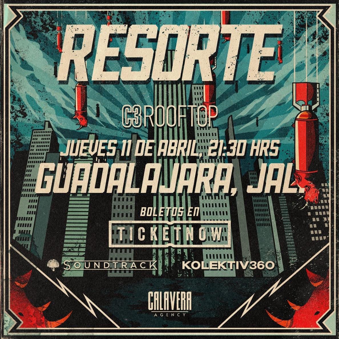 #CONCIERTO Regresa @Resorte_Oficial a #Guadalajara este próximo 11 de abril al @C3Mexico #RoofTop a las 21:30 horas. Boletos en @ticketnow_
