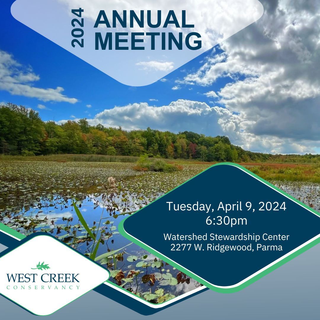 west_creek's tweet photo. West Creekโs Annual Meeting is taking place on Tuesday, April 9, 6:30 pm at the Watershed Stewardship Center, 2277 W. Ridgewood, Parma. Join us as we recap 2023 and look ahead to what's in store for 2024!
Register here: https://t.co/S2YvVM3Mml
#ProtectRestoreConnect https://t.co/K1VAYircWk