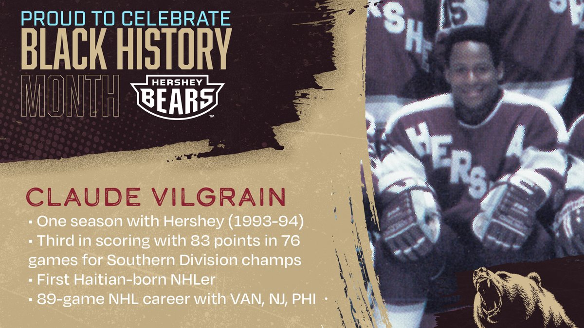 After the Bears missed the playoffs in 1992-93, Claude Vilgrain joined Hershey and finished third in team scoring with 83 points to help lead the Chocolate and White back to the postseason as Southern Division champs! #BlackHistoryMonth