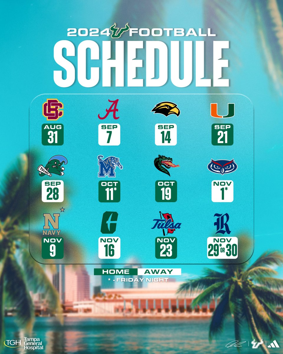 The 2024 Schedule is HERE!

All the details: gobulls.co/2024FBSchedule

#ComeToTheBay | #StayInTheBay
