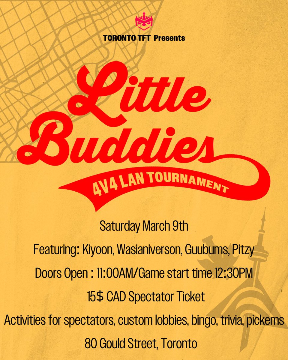 Everything is set! Your captains, casters, players, and venue!🫡 All we want is YOU!🫵  Click the link🔗 below to secure your ticket🎫 to catch all the action that is happening on March 9th! Trust us you don't want to miss out! 

eventbrite.com/e/little-buddi…

#Littlebuddies4v4 |