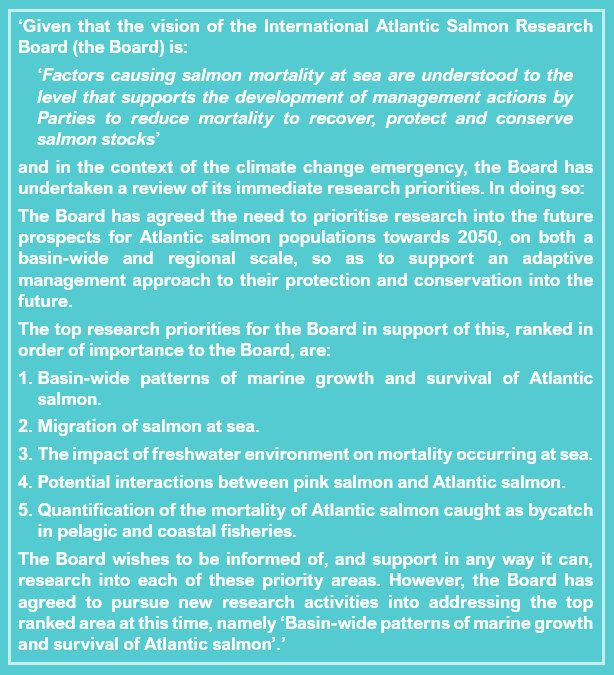 The International Atlantic Salmon Research Board held an Inter-Sessional Meeting this week to consider its future research priorities. At the meeting, the Board agreed the following statement with regards to its future research priorities: #Salmon #Conservation