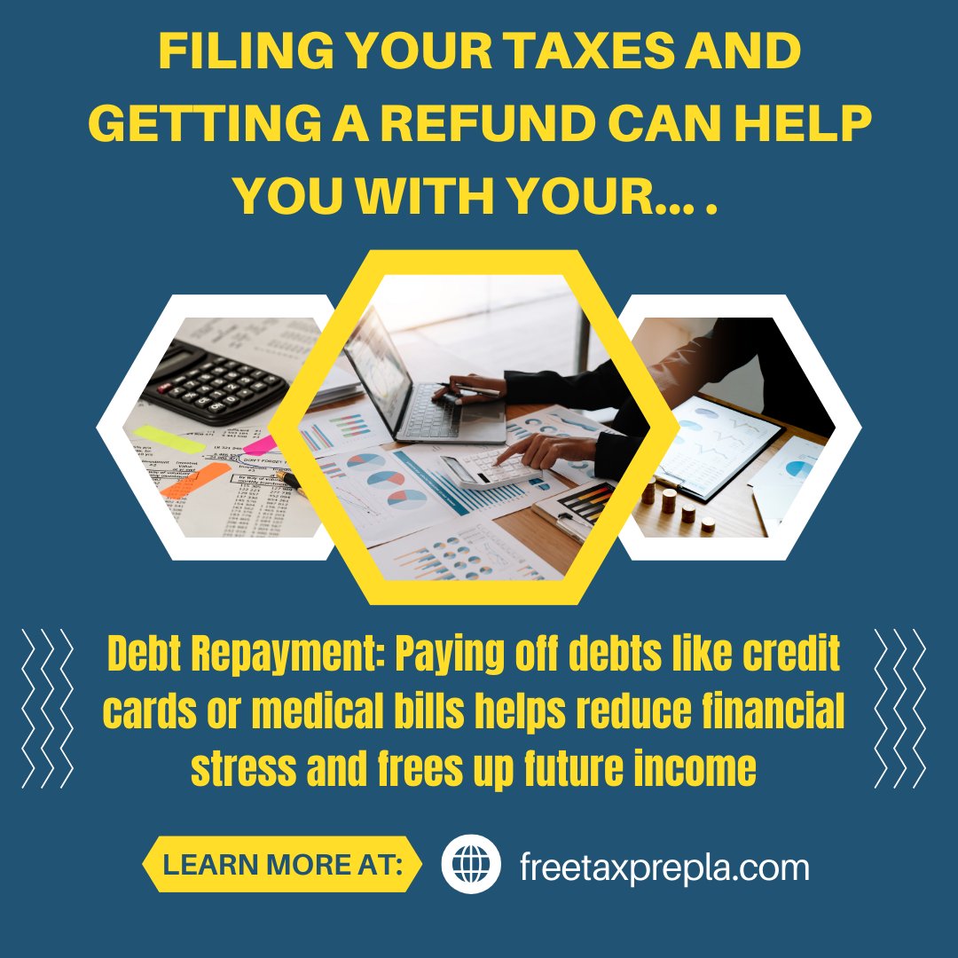 Filing taxes and getting money back can make a real difference. You can use that extra money to pay off debts, like bills and credit cards, which can reduce your financial stress.

Learn more at freetaxprepla.com or call 323.789.4717 to make an appointment.