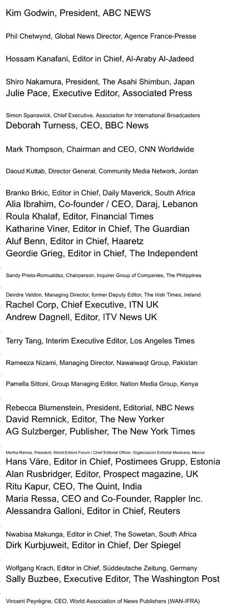 Leaders of >30 news organizations from across the world, including BBC, ITN, ITV News & CNN sign open letter coordinated by CPJ affirming their solidarity with journalists reporting in #Gaza. #pressfreedom