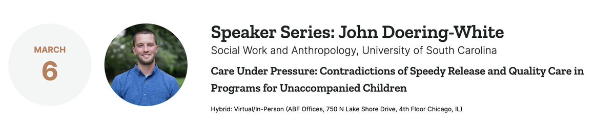 I'll be in Chicago next week at @ABFResearch talking about the experiences of human service workers caring for unaccompanied minors post-apprehension and pre-release. Hit me up for a link if you'd like to attend virtually: americanbarfoundation.org/event/speaker-…