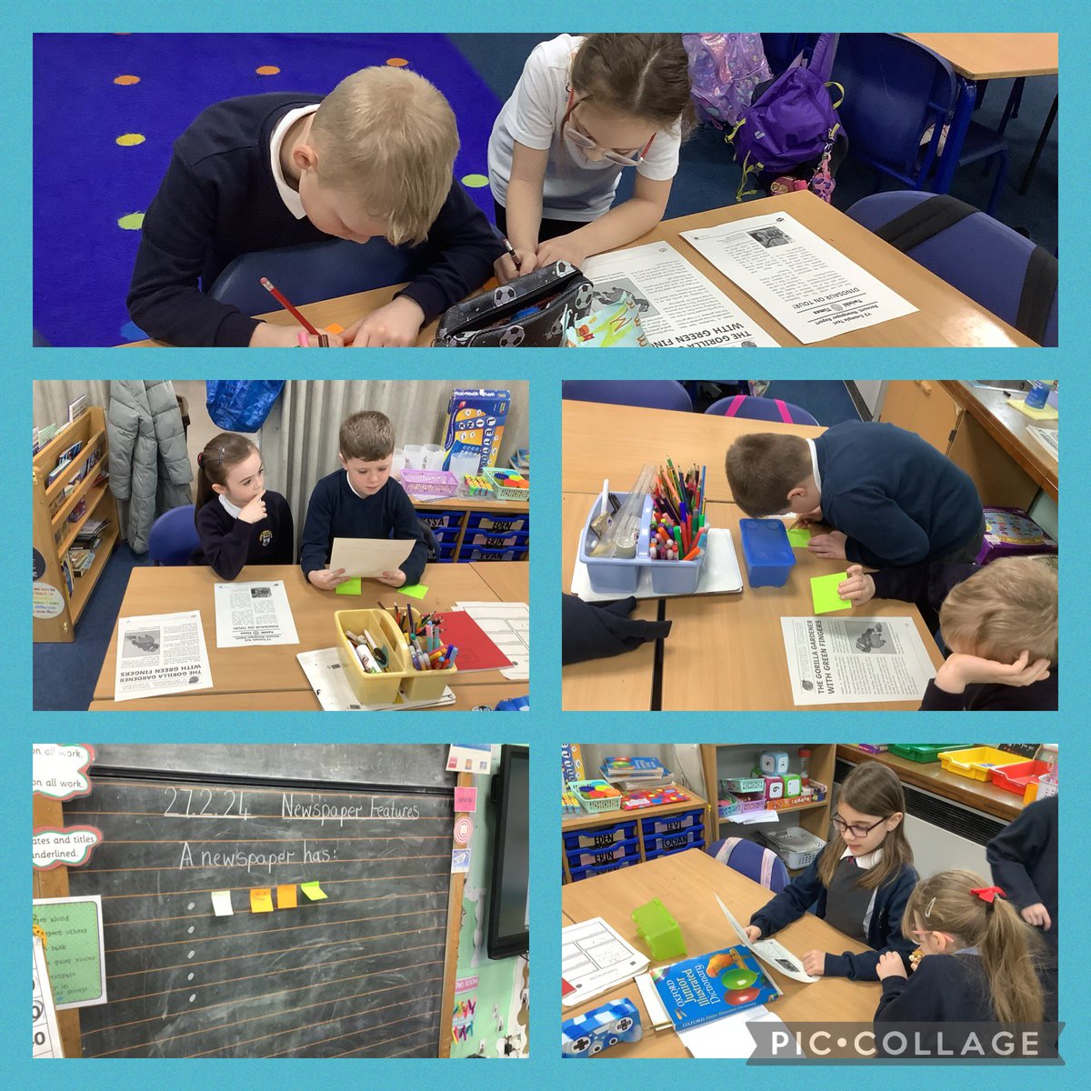 P4_3MorayPS's tweet image. We were looking at the features of a newspaper report. We worked together to identify headlines, captions, paragraphs, speech marks, time words &amp;amp; chronological order. We are looking forward to applying our knowledge to create our own report about Fantastic Mr Fox 👏📰🗞️