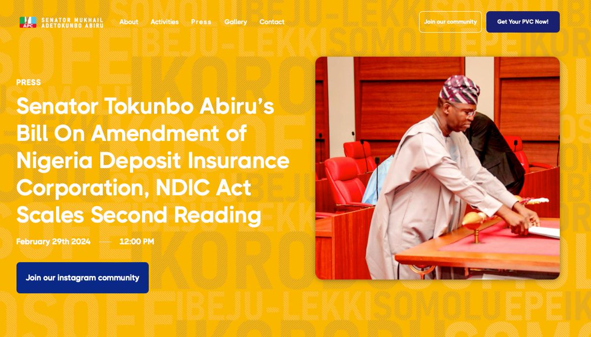 Senator Tokunbo Abiru’s Bill On Amendment of Nigeria Deposit Insurance Corporation, NDIC Act Scales Second Reading

Read more: tokunboabiru.org/press/122

 #DoingGood