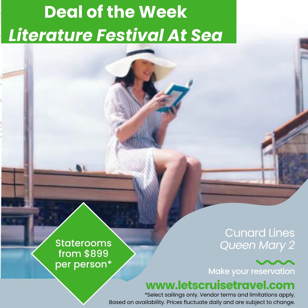 Literature fans! Did you know that Cunard offers a Literature Festival at sea? The seven-day program of literary events celebrates the written word in all its variety with workshops, discussions, and Q&As taking in literature, art, film, history, and... letscruisetravel.com/CruiseSearch/v…