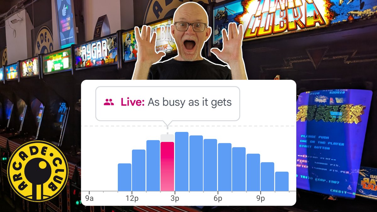 Before I intend to visit a place, I often look at the ‘Live’ stats you can find and ‘As Busy As It Gets’ can put me off going. But when Arcade Club is this busy the numbers are capped so there's still enough room and available games for everyone to play. bit.ly/3IjcL4s