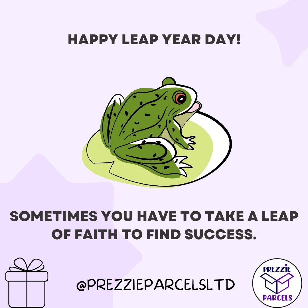 Today is that extra special day that only comes once every four years 🤩💜 

Celebrate by taking a leap towards something new and exciting! 🐸 

#leapyear #leapday #leapfrog #newbeginnings #extraday #trysomethingnew 

prezzieparcelsltd.etsy.com