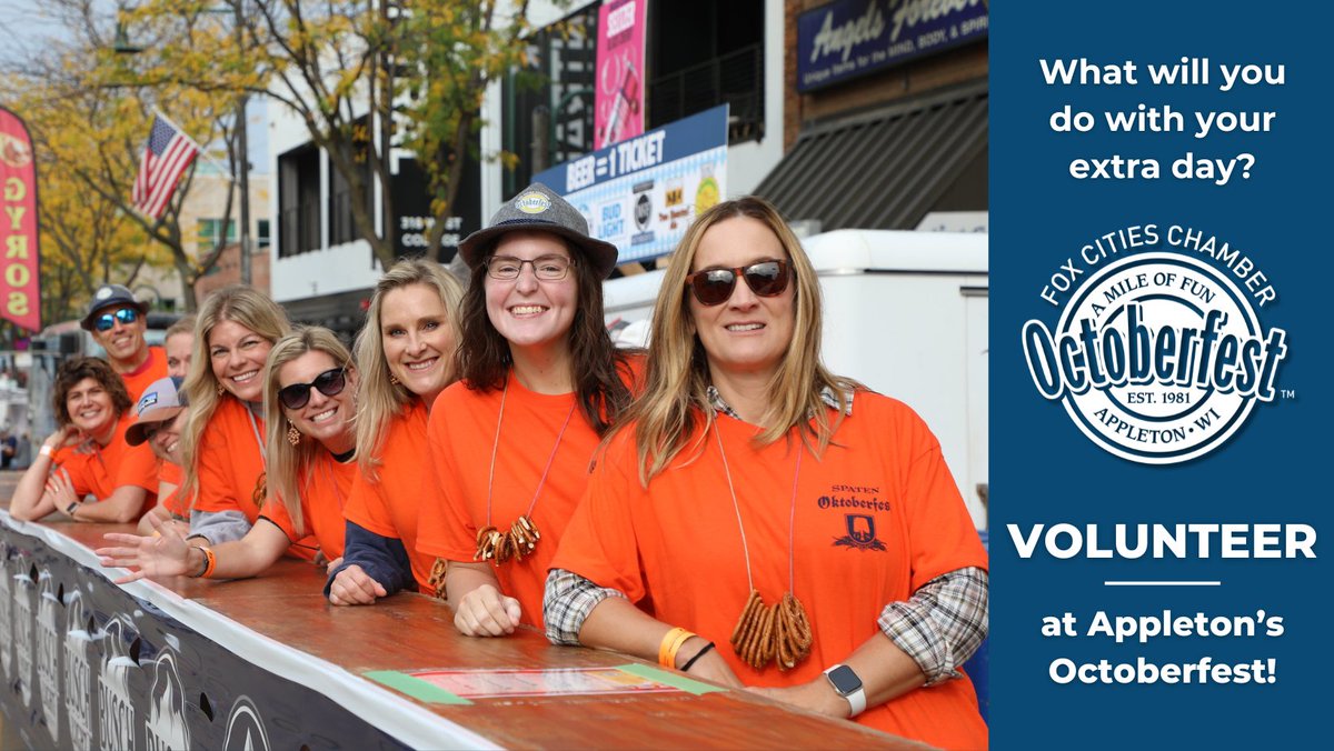 Use your extra day this #LeapYear to give back to your community by volunteering at #AppletonsOctoberfest! Right now our biggest need is block captains - our eyes and ears of the blocks. Sign up to #volunteer here: bit.ly/3L3Fz1s

#Octoberfest2024 #leapday #leapyear2024
