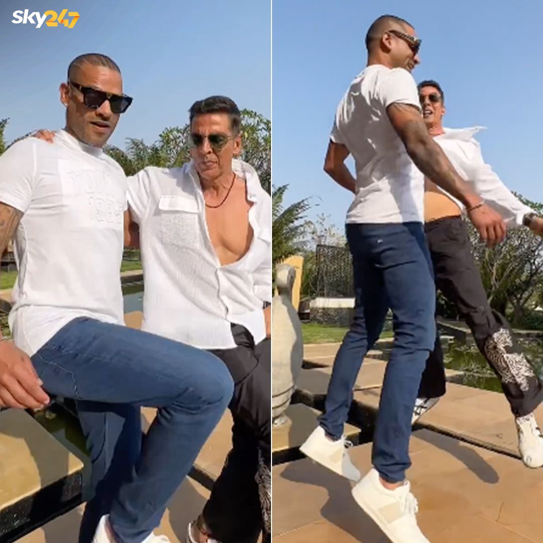 officialsky247's tweet photo. Shikhar Dhawan grooves with finesse alongside Akshay Kumar, setting the stage on fire with their dance moves! 🔥
#SKY247 #ShikharDhawan #akshaykumar #dance #dancingmove #bollywood https://t.co/S9m8UwdVmF