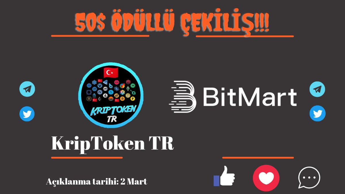 🚨 🎁 KripToken TR #BitMart Özel Çekiliş! 👀 🟢 5 takipçimize toplamda 50$ USDT değerinde BitMart #Futures Bonus hediye etmek istiyoruz! 🔥🤑 1️⃣ Takip: @KripTokenTurkey+ @BitmartTurkish 2️⃣ RT 3️⃣ Telegram kanalına katıl : ⛔ t.me/KripTokenTurkey ⛔…