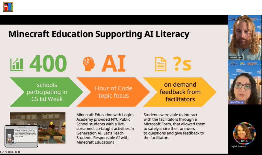 KateWhyles's tweet photo. I've just attended Level Up Learning: Computer Science and AI with @PlayCraftLearn 
Thank you to @ValerieBrock24, @seanmarnold &amp; @amycep for sharing your inspirational journeys at NYC Department of Education and Urban Arts. Thank you for hosting @laylah &amp; @southjoseph. 🫶 https://t.co/PoN5Jmu65S