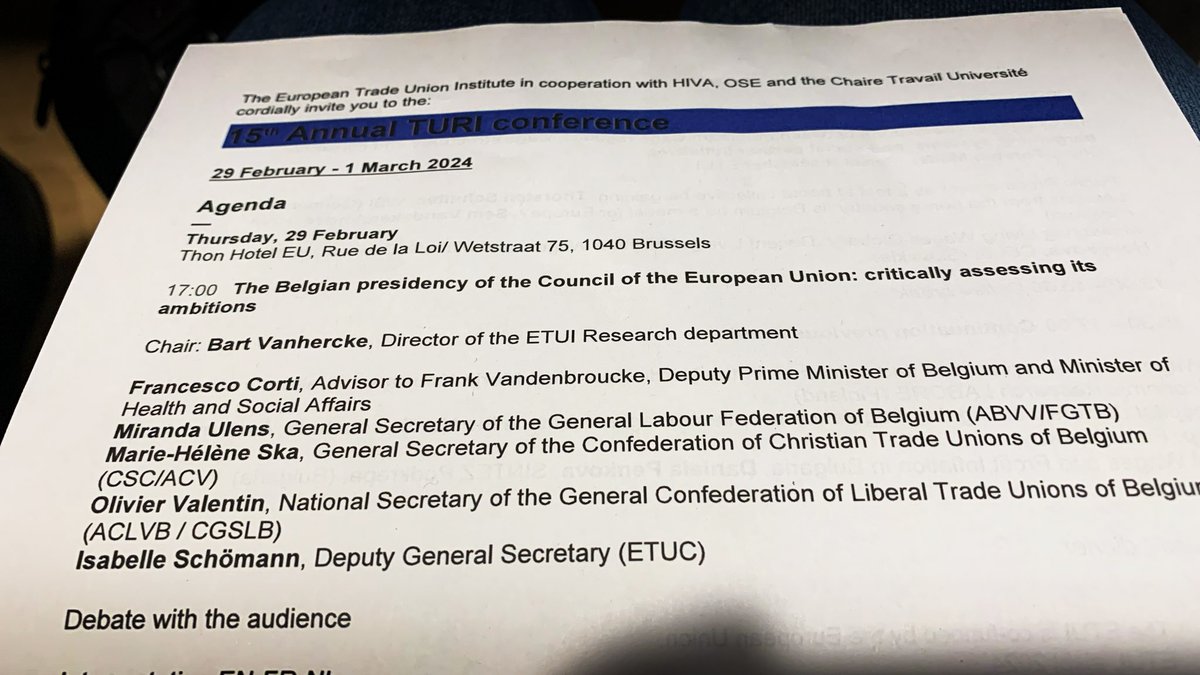 fundacion1mayo's tweet photo. En el marco de la reunión anual de la #RedTURI, está teniendo lugar una mesa redonda sobre la agenda social en la presidencia belga, participan sindicatos belgas y la CES, moderando la mesa el director del instituto sindical europeo https://t.co/7jJBmnfwPm