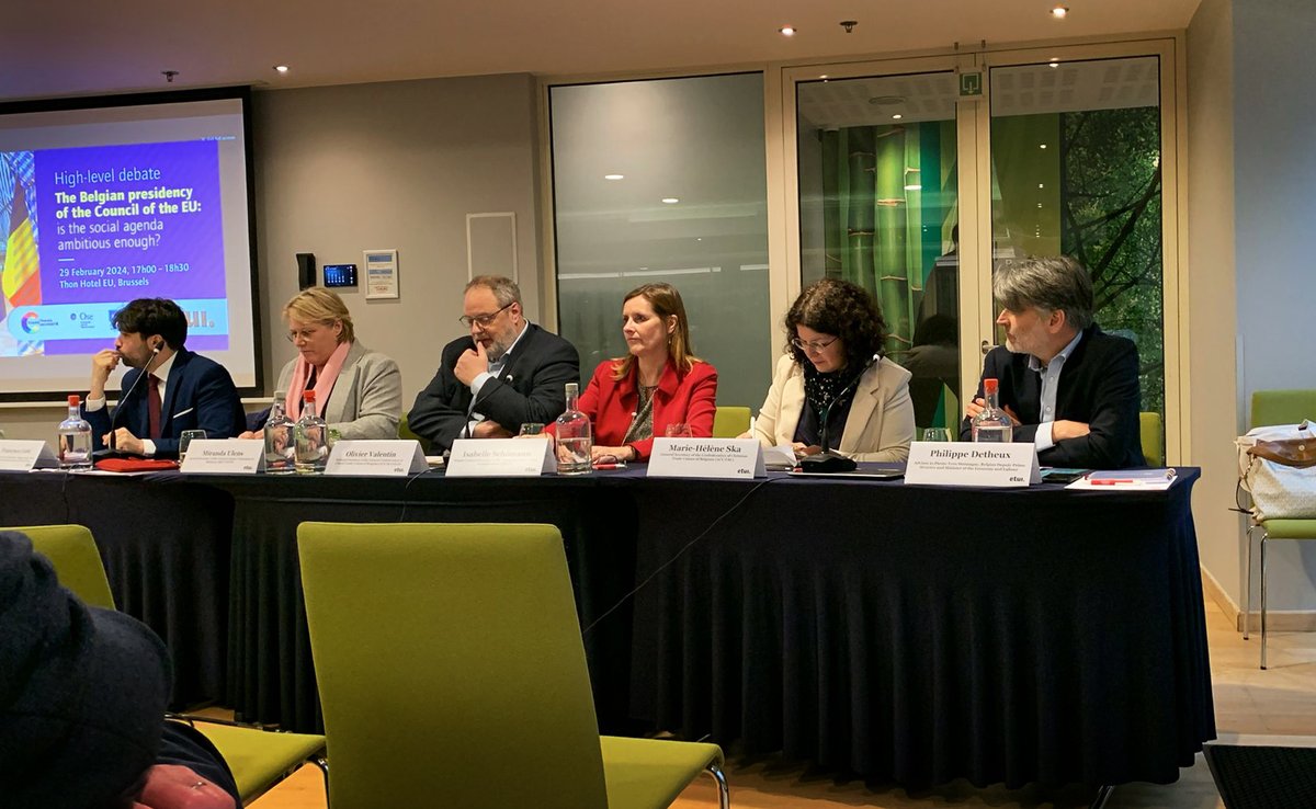 fundacion1mayo's tweet photo. En el marco de la reunión anual de la #RedTURI, está teniendo lugar una mesa redonda sobre la agenda social en la presidencia belga, participan sindicatos belgas y la CES, moderando la mesa el director del instituto sindical europeo https://t.co/7jJBmnfwPm