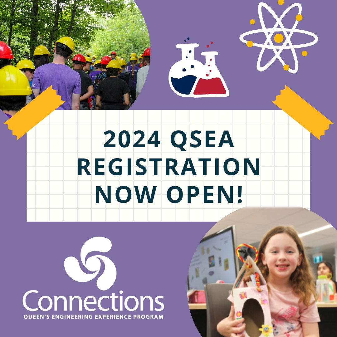 Registration for our Queen's Summer Engineering Academy (QSEA) 2024 is open! Don't forget to sign up fast before spots fill up!

This year we are offering programs for grades 2 to 11. Visit our website to register today!