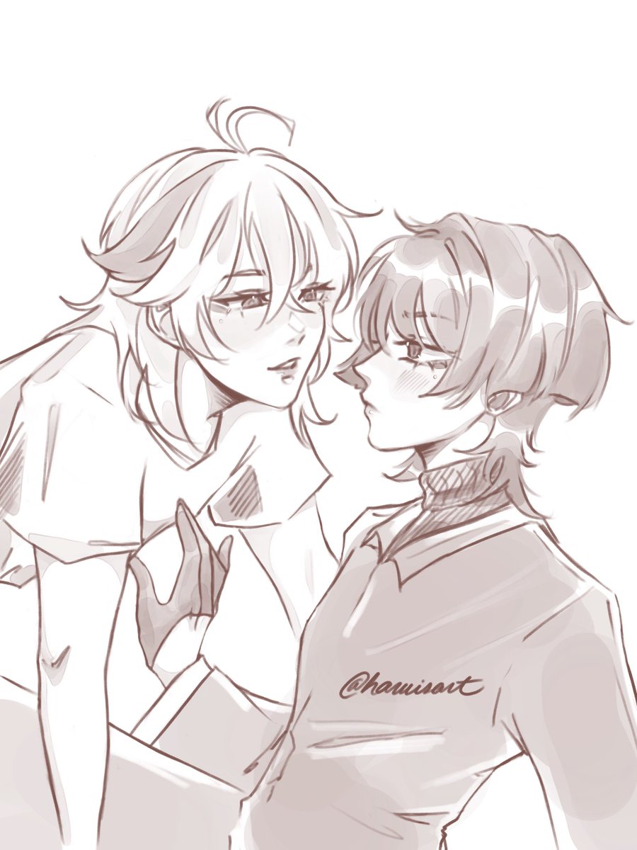 haruisart's tweet image. "Oh, hello there, handsome" 🍁☂️

And they kissed all night after that ♡
#原神 #kazuscara #wanderer #kazuha