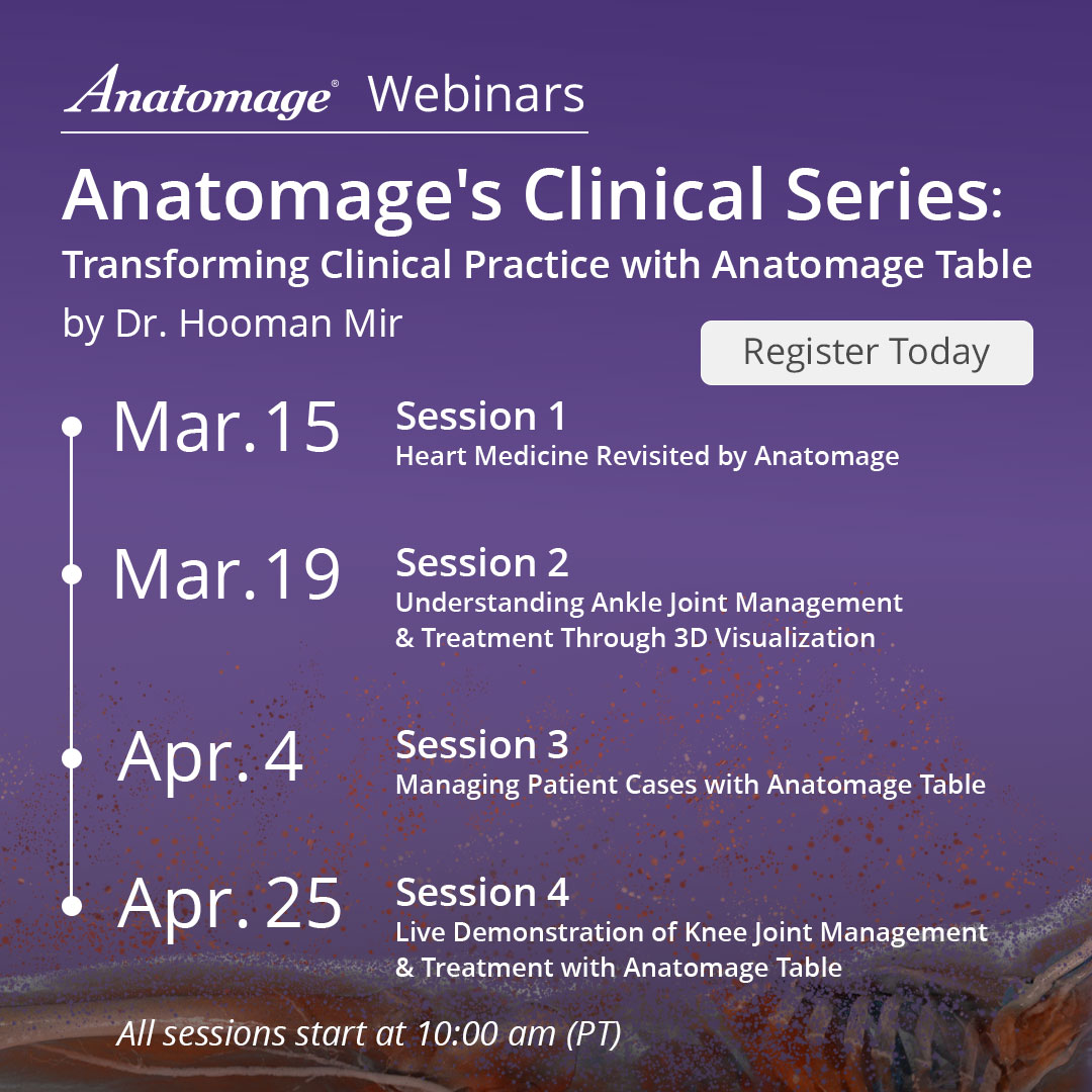 We are delighted to announce the start of the Anatomage Webinars for 2024 beginning with a 4-part series offering valuable insights into the field of medicine by an esteemed guest, Dr. Hooman Mir. Secure your spot now in one of our four sessions here: anatomage.com/webinars/