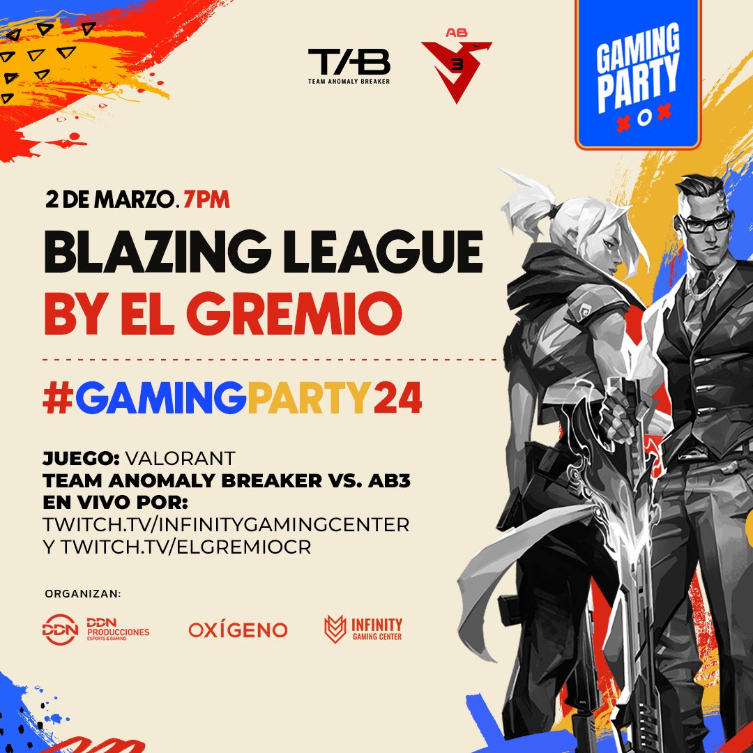 ¡DISFRUTA DE LA #BlazingLeague EN EL #GamingParty! 💣
⁠
La Blazing League de @elgremiocr se define entre @tab_anomaly y @ab3_esports, desde la transmisión desde nuestros canales de Twitch 🚀

📅 2 de marzo de 2024.⁠ 7 PM.
🔗 gamingparty2024.com