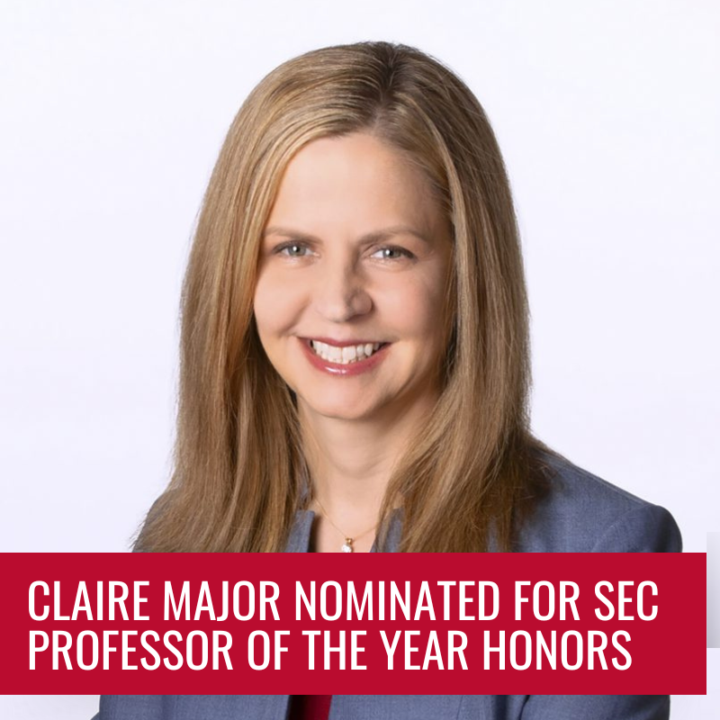 Congratulations to <a href="/ClaireHMajor/">Claire Howell Major</a> (McBee PhD) UA’s nominee for <a href="/SEC/">Southeastern Conference</a> Professor of the Year &amp; recipient of a 2024 Faculty Achievement Award.

Claire is a professor of higher education administration and inaugural faculty director of The University of Alabama Teaching Academy.