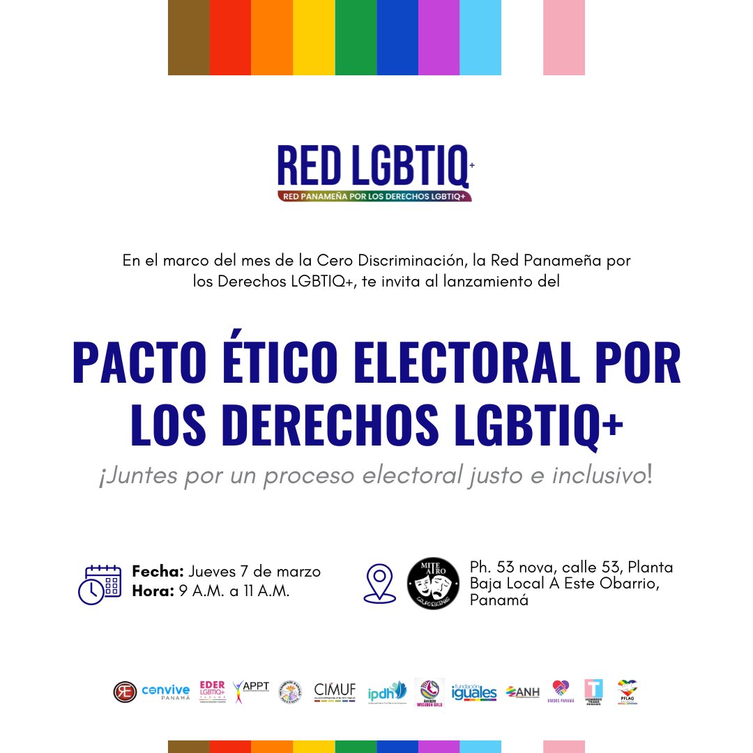 Juntes, como defensores de la diversidad, lanzamos un hito histórico: el "Pacto Ético Electoral por los Derechos LGBTIQ+ en Panamá" por un proceso electoral sin discriminación, abriendo camino a políticas que aseguren nuestros derechos humanos #NuestroVotoCuenta🏳️‍🌈🇵🇦 #VotoLGBTIQ