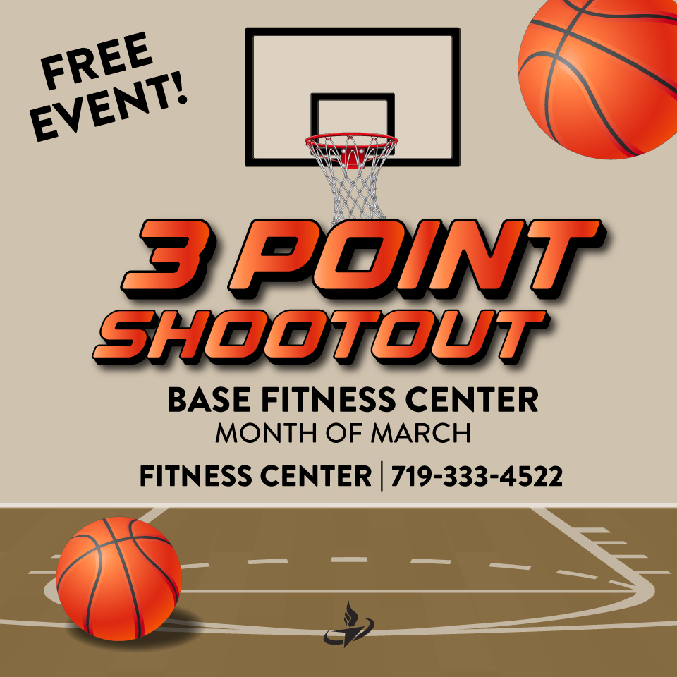 3-Point shootout at the Fitness Center! 🏀 Takes place the entire month of March. #usafa #10fss