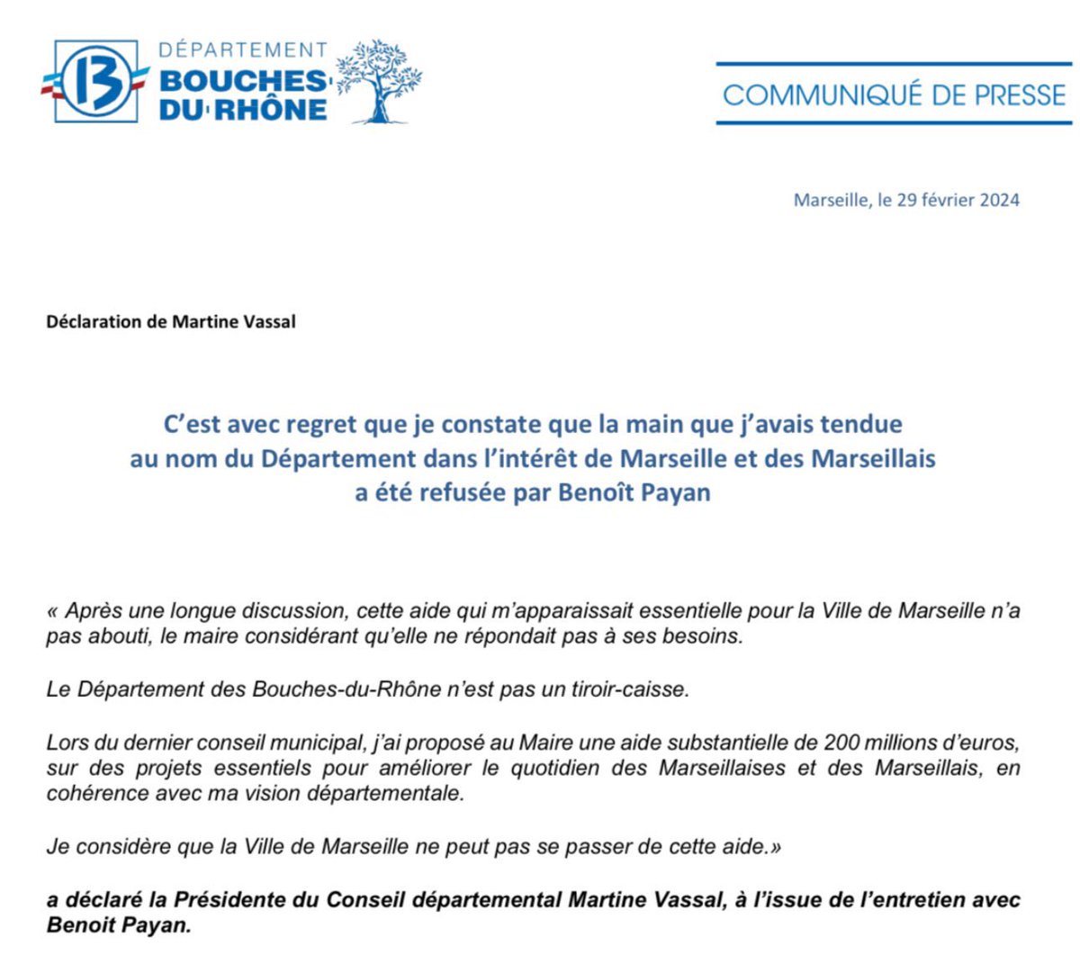 Abasourdi d’apprendre que <a href="/BenoitPayan/">Benoît Payan</a> refuse 200 millions d’euros pour les Marseillais!

Choqué d’entendre l’ancien conseiller de Jean-Noël GUÉRINI, qui a délibérément mis <a href="/marseille/">Ville de Marseille</a> au pain sec et à l’eau pendant plusieurs mandats, expliquer qu’il doit recevoir davantage!