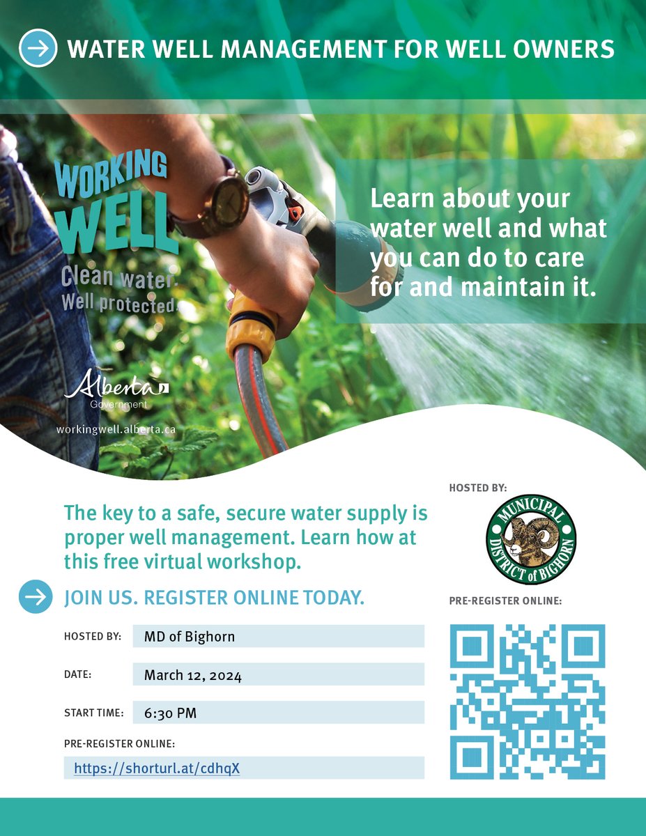 The key to a safe, secure water supply is proper well management. Learn how at @BighornMd FREE, VIRTUAL workshop on March 12, 2024 at 6:30pm! Register online: goa.zoom.us/meeting/regist…
