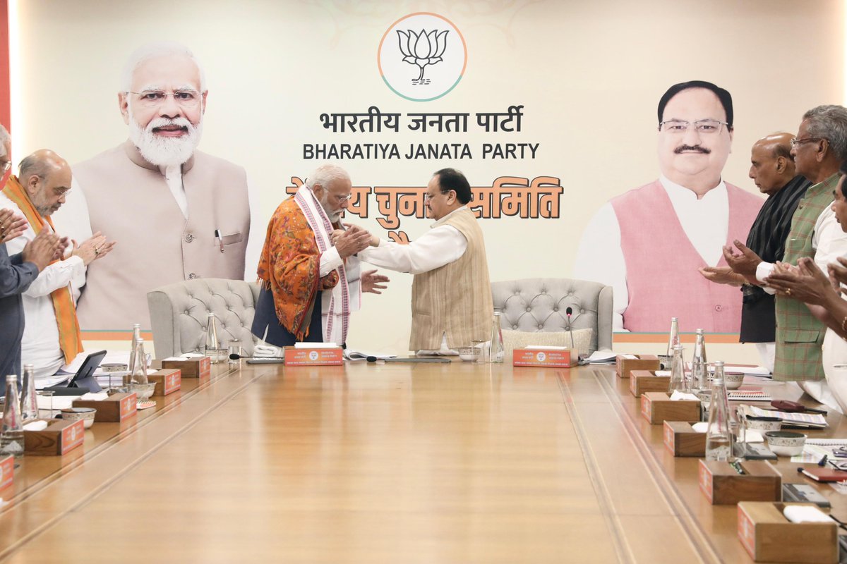 BJP4India's tweet photo. Glimpses from BJP Central Election Committee Meeting being held at party headquarters in New Delhi. https://t.co/qu7rp5DQ5j