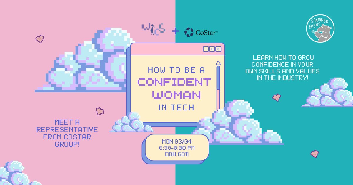 Ever wonder how to stand out as a woman in the CS industry? Join us and CoStar Group to learn about how you can leverage your skills. 💻 Get a chance to meet a rep from CoStar Group and learn how to grow confidence in the industry! 🌟
RSVP: bit.ly/WICSxCoStarWk9