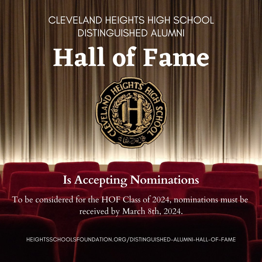 Tiger Nation, we have extended the CHHS HOF nomination deadline to March 8th! If you have not done so, please take a few moments to submit an application for a Heights graduate who would make a great addition to our Distinguished Hall of Fame!

forms.gle/ab456NRFYBckpn…