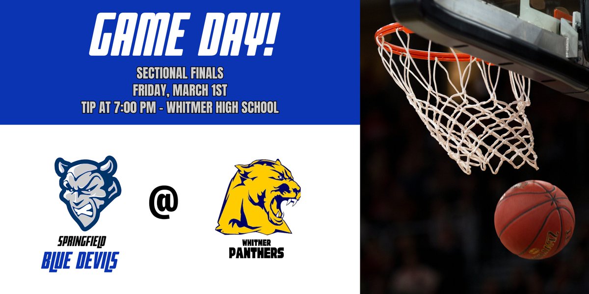 Tournament trail continues!

SECTIONAL FINALS on the road at Whitmer.

Tickets can be purchased at the gate or online: ohsaa.org/tickets

BASKETBALL -&gt; BASKETBALL Boys -&gt; Division 1 -&gt; TOL. WHITMER  vs HOLLAND SPRINGFIELD

<a href="/sfieldathletics/">Springfield Athletics</a> <a href="/DevilsSection/">SHS Student Section</a>