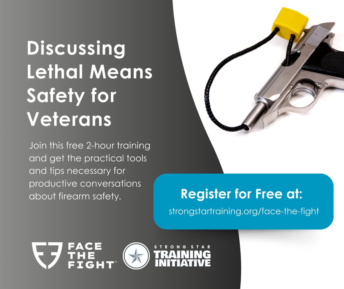 Empower yourself with the tools to #facethefight against veteran suicide.🎗️💛 Join our FREE workshop “Discussing Lethal Means Safety for Veterans” led by @DavidRozekPhD, on March 18th, 11am CT. Open to all allies of veterans - learn more and register today at the link below!🔗