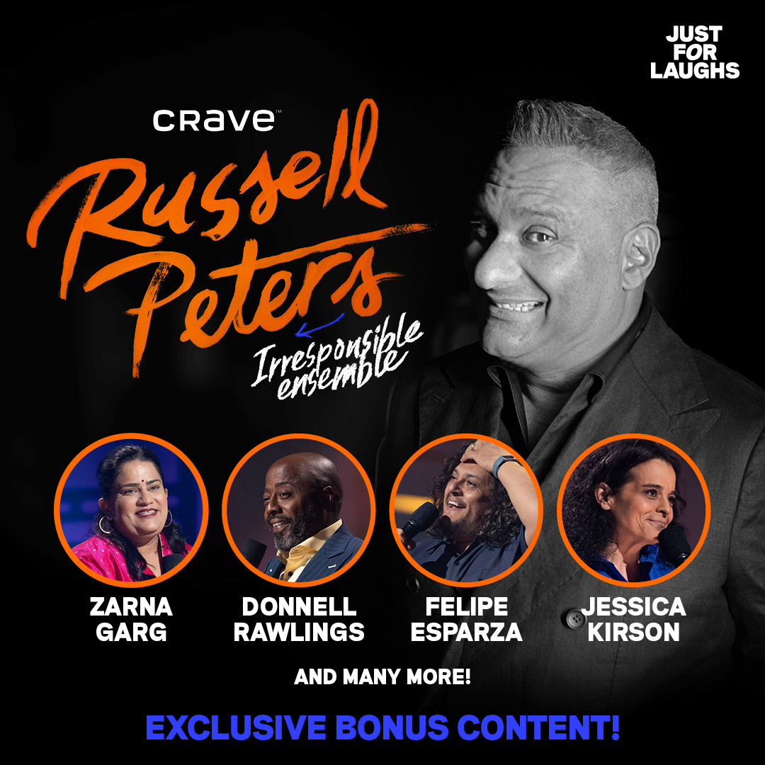 All 8 episodes of 'Russell Peters: Irresponsible Ensemble' are available to watch on @CraveCanada NOW, with bonus material and exclusive sets from the best comedians in the game 🔥