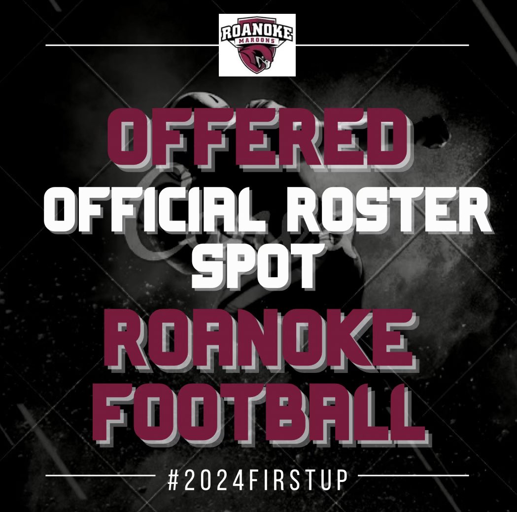 Deeply honored to announce that I have received an offer from <a href="/RoanokeFB/">Roanoke College Football</a> !!!

<a href="/BryanStiney/">Coach Stiney</a>
<a href="/CoachGiancola/">Mike Giancola</a>
<a href="/Coach_Ferrick/">Mitch Ferrick</a>
<a href="/CoachSprad_3/">Tony Spradlin</a>
<a href="/Coach_Ven3/">Darren Venable</a>
<a href="/RoanokeFB/">Roanoke College Football</a> 
<a href="/RCMaroons/">Roanoke Maroons</a>
<a href="/RoanokeCollege/">Roanoke College</a>
#GoNoke
#2024FirstUp
#WinTheOUTS